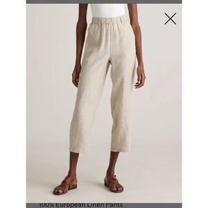 Quince Beige Linen Cropped Elastic-Waist Trousers